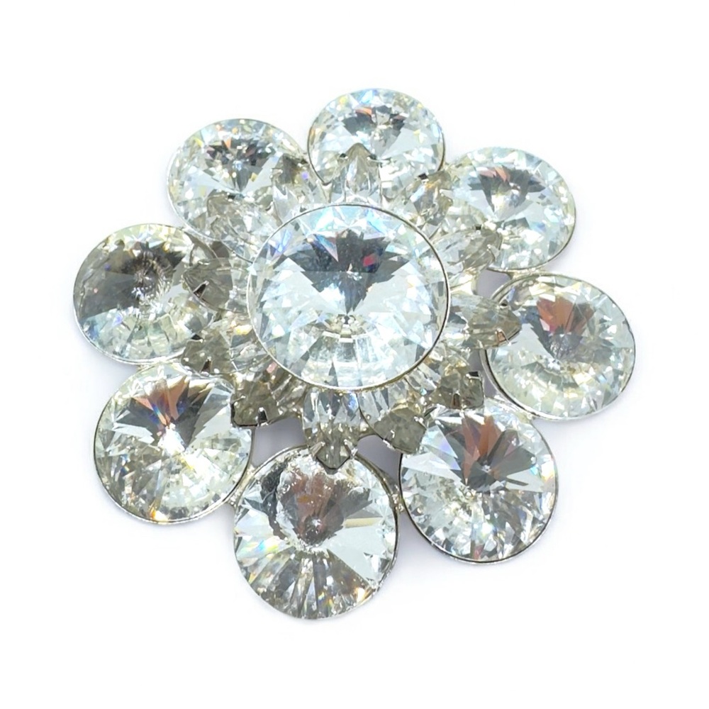 Vintage Layered Clear Rivoli & Navette Crystal Brooch
